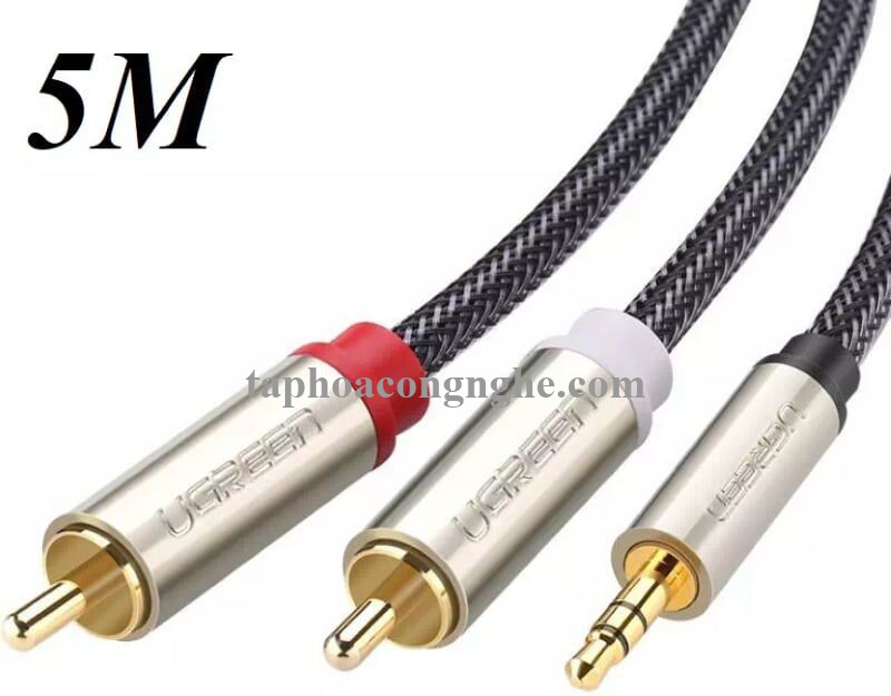 Ugreen 20825 5M màu Đen Cáp âm thanh 2 đầu Bông sen sang 3.5mm Dương đầu bọc nhôm mạ vàng AV135 30020825